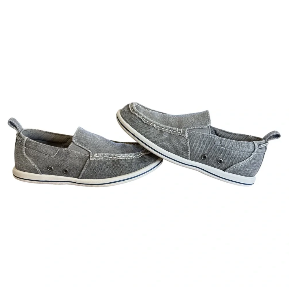 Anchors Edge Bay Gray Canvas Slip On Boat Shoes - Boys Size 2.5
